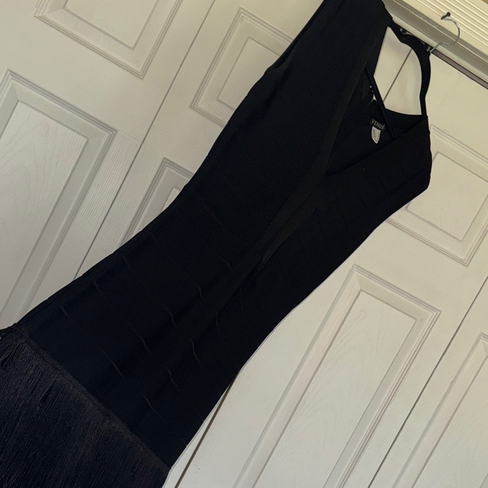 VENUS Black Fringe bandage Mini Dress. Little black dress date night, - Picture 4 of 10